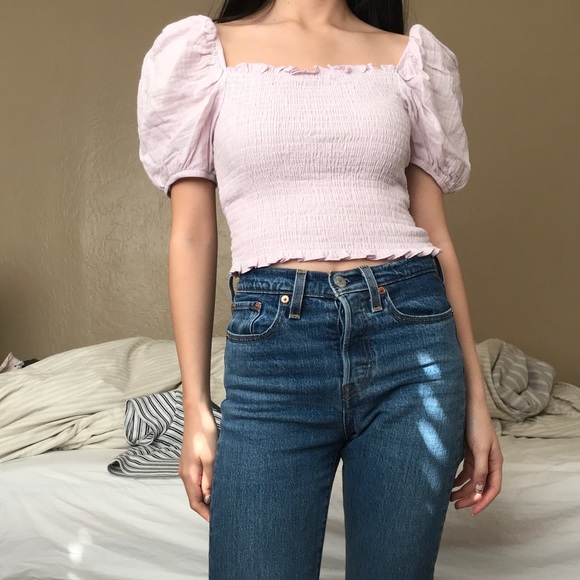 NWT Puff Sleeve Smocked Crop Top - Picture 2 of 4